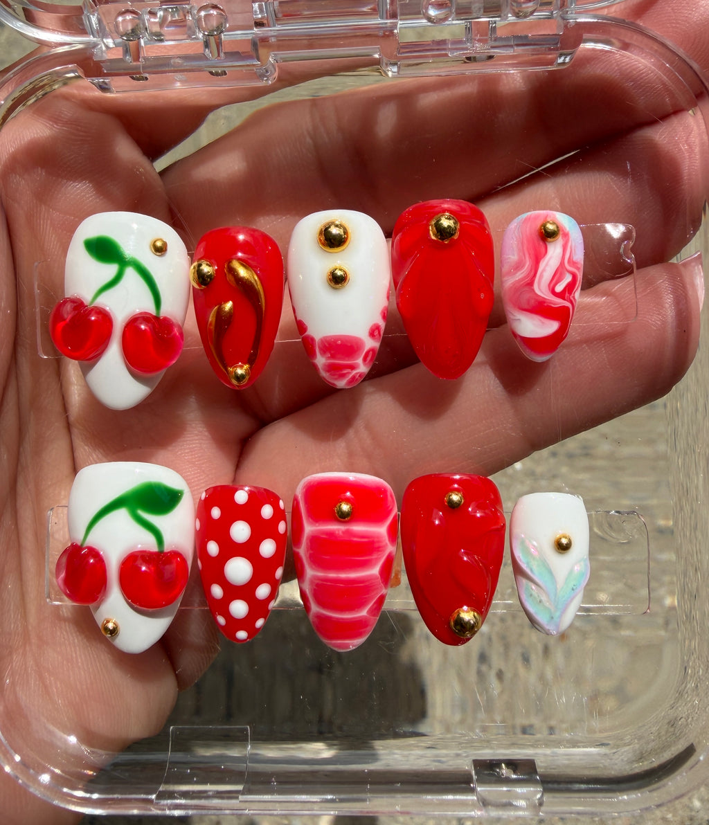 Cherry-licious Abstract Press On Nails 🍒