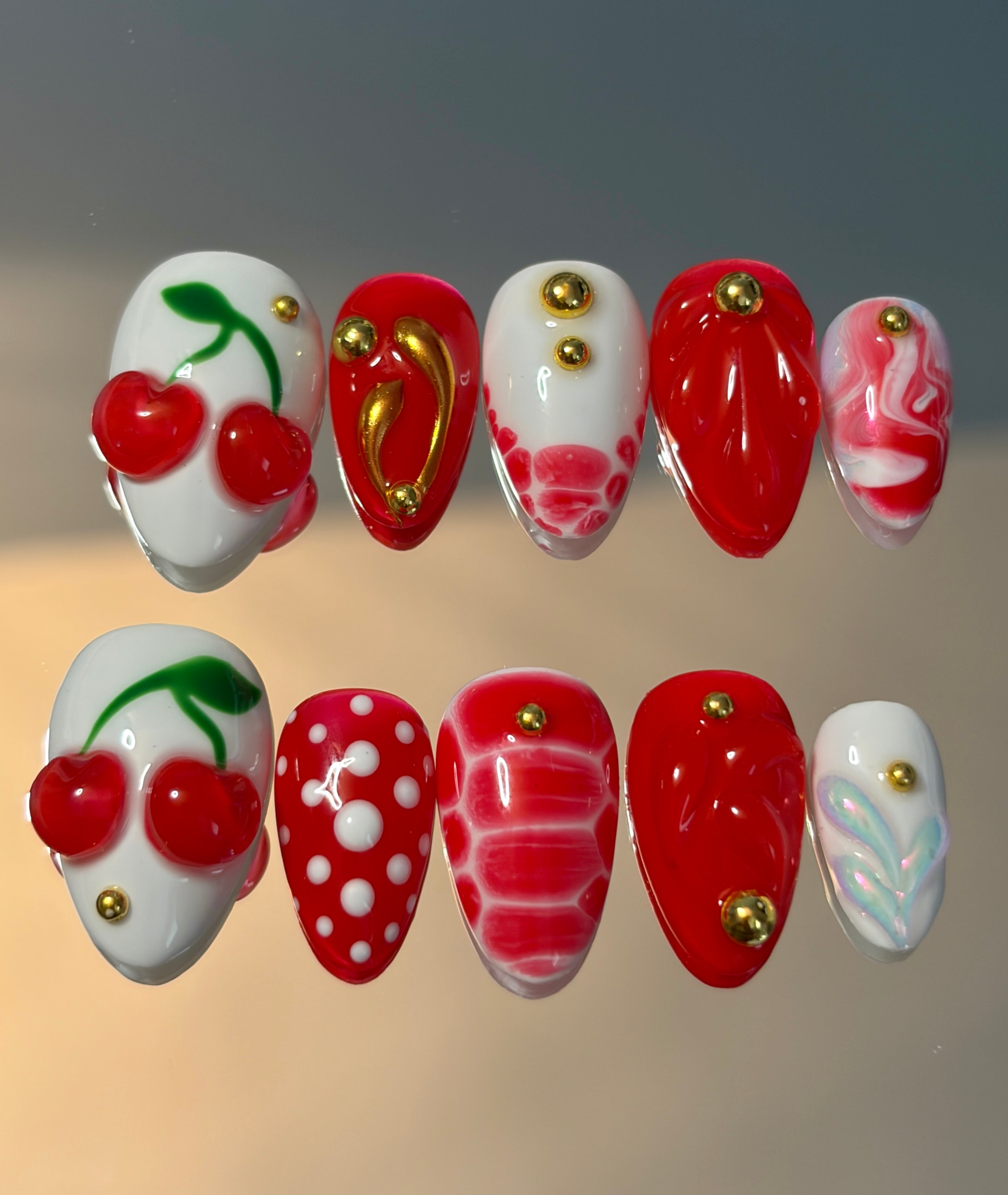 Cherry-licious Abstract Press On Nails 🍒