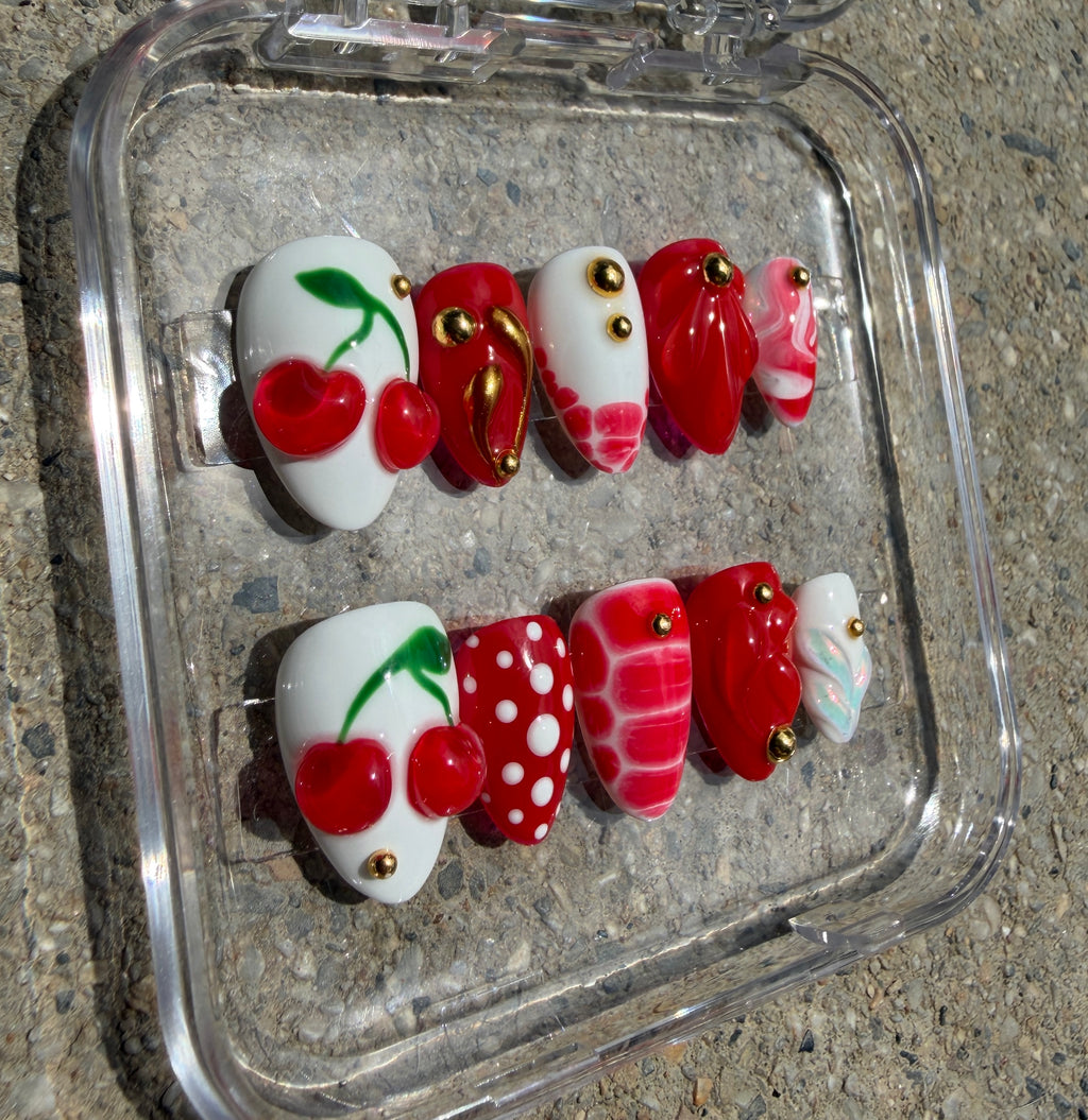 Cherry-licious Abstract Press On Nails 🍒