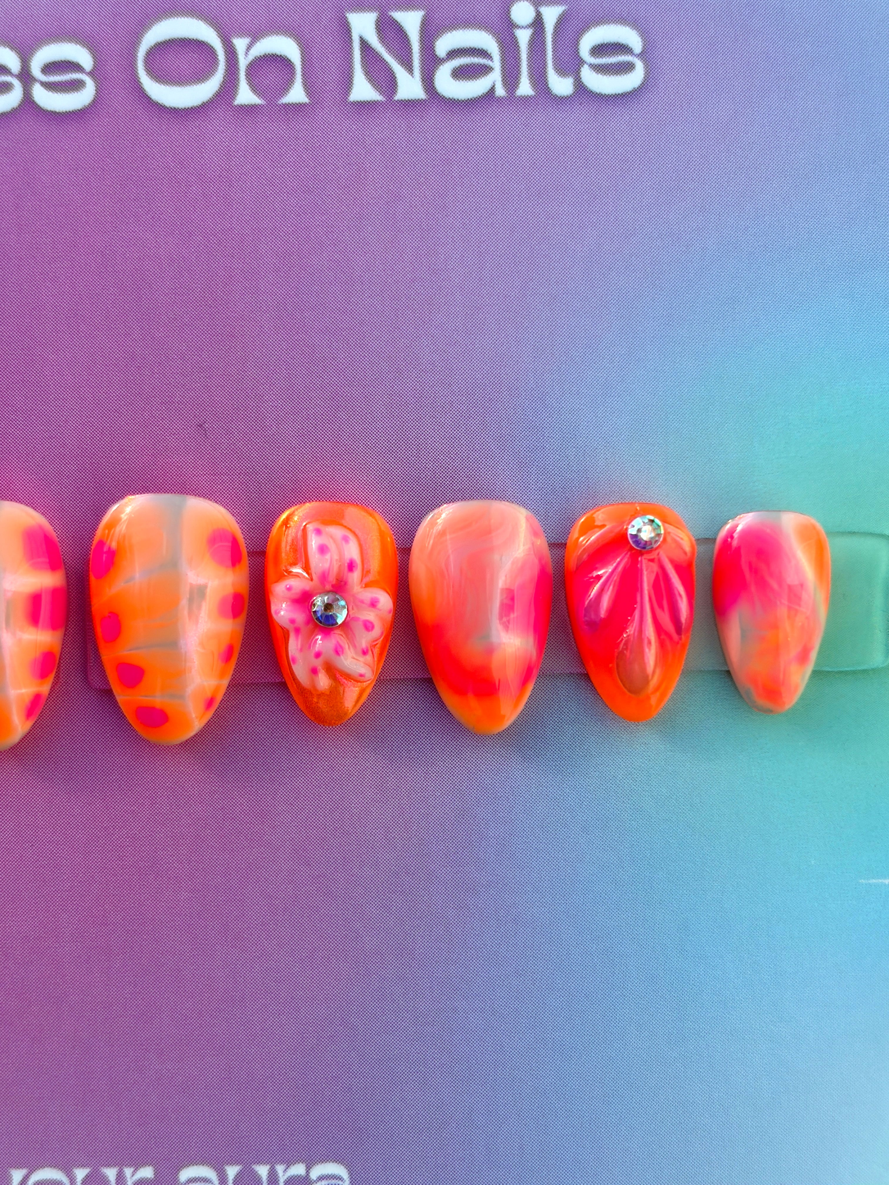 Neon Summer Baddie Short Almond Press on nails