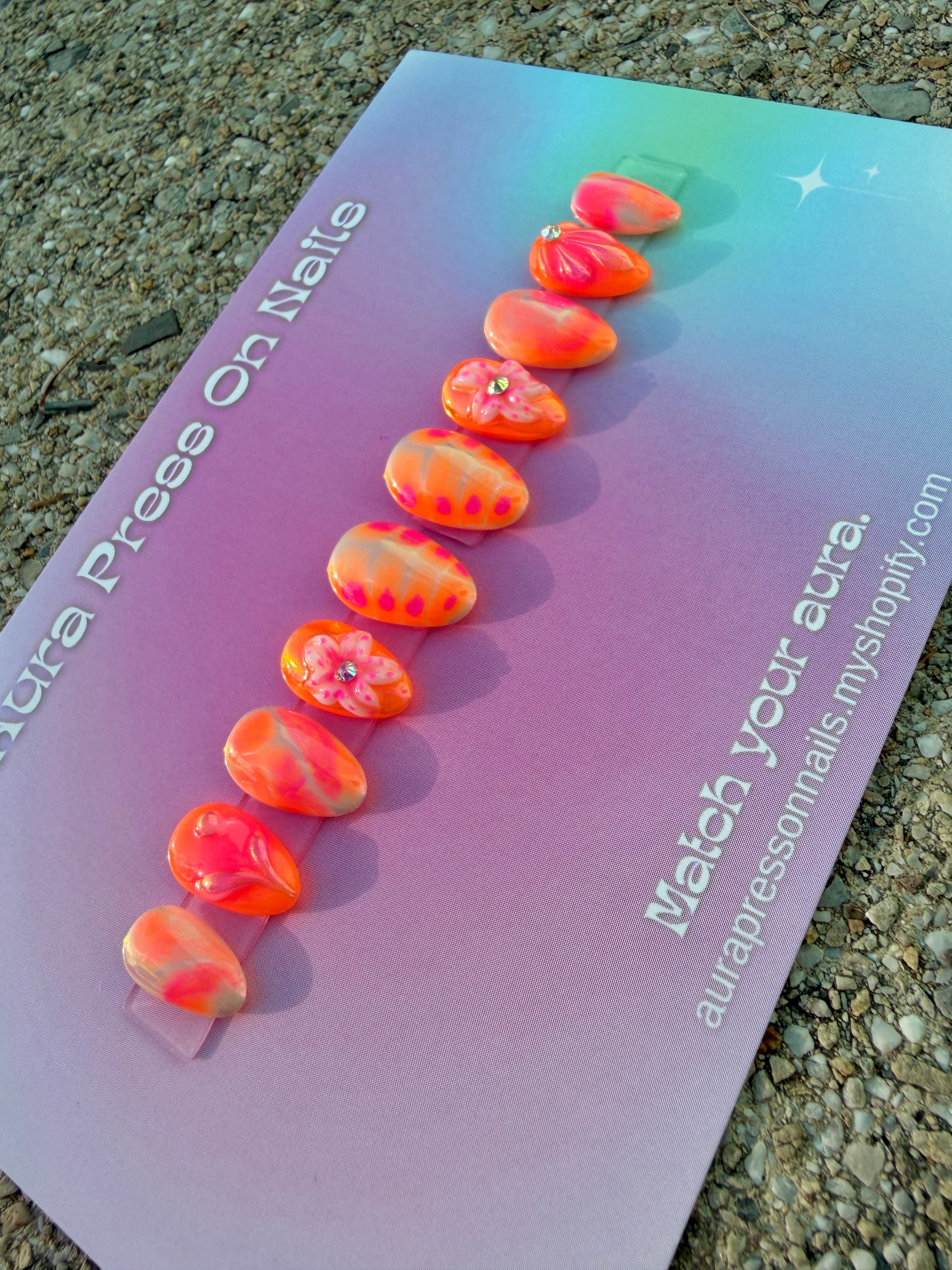 Neon Summer Baddie Short Almond Press on nails